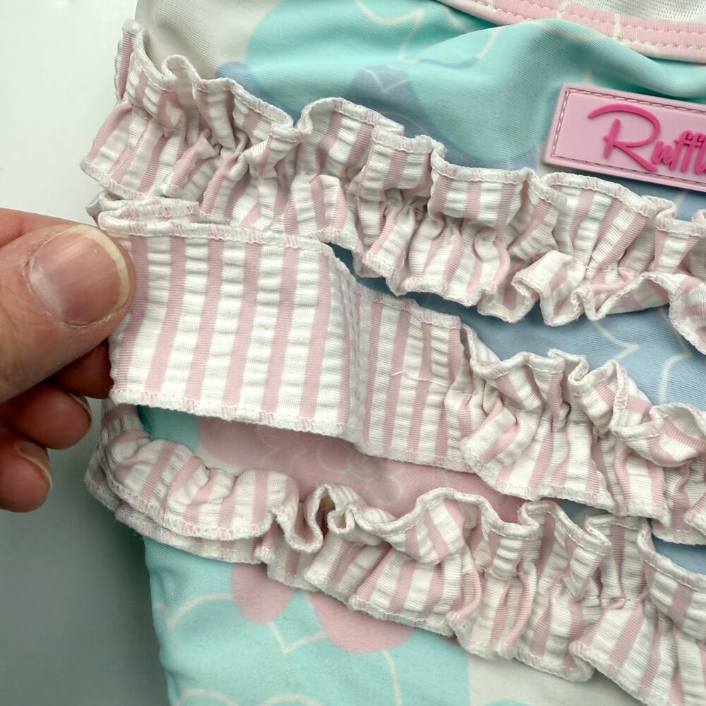 RuffleButts Floral Rash Guard Ruffle Swimsuit - Picture 6 of 8